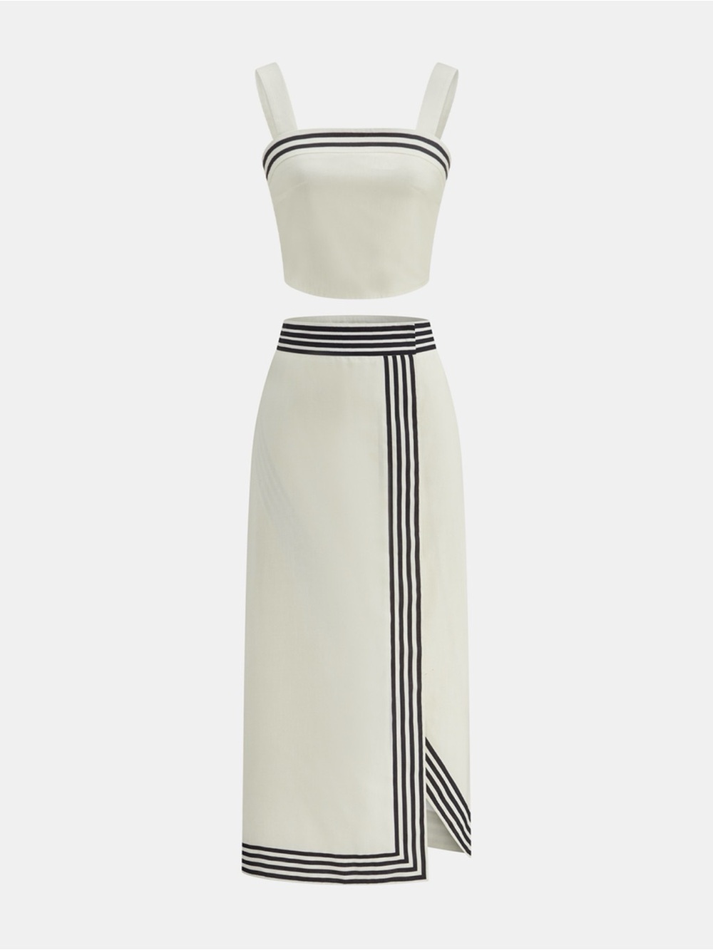 Commense Cream Top and Maxi Skirt with Black Stripe Trim